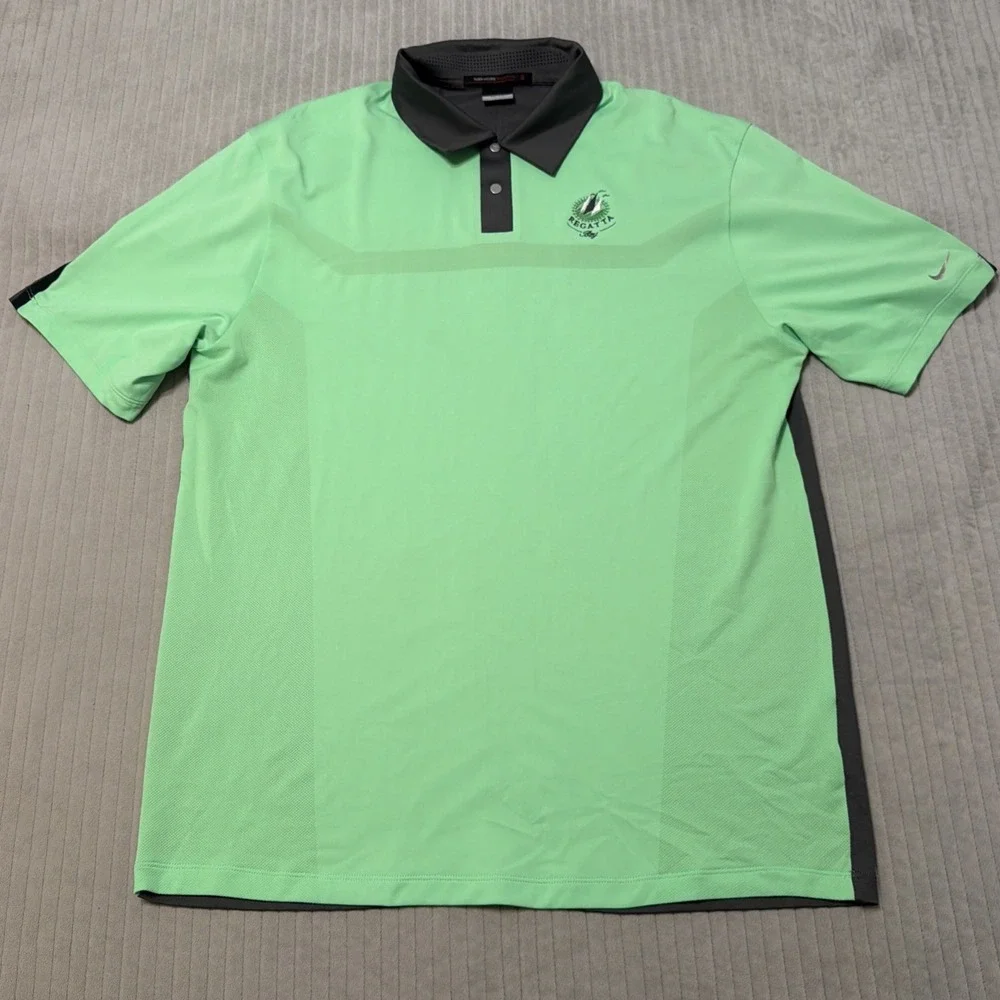 Nike Dri-Fit Tiger Woods Collection Golf Shirt Mesh Collar & Cuffs L GREEN